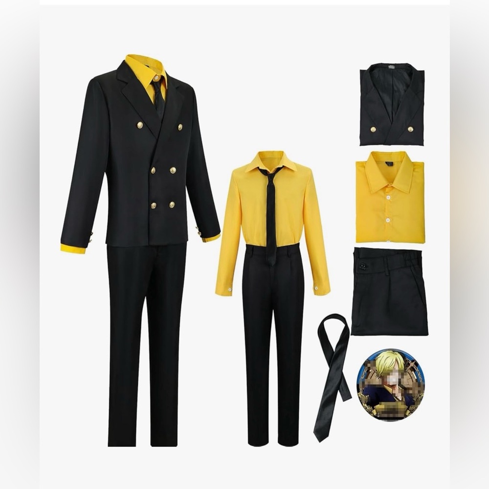 Cosplay Men Costume w/Wig Costume Black Uniform Outfit Set Halloween Party 3X